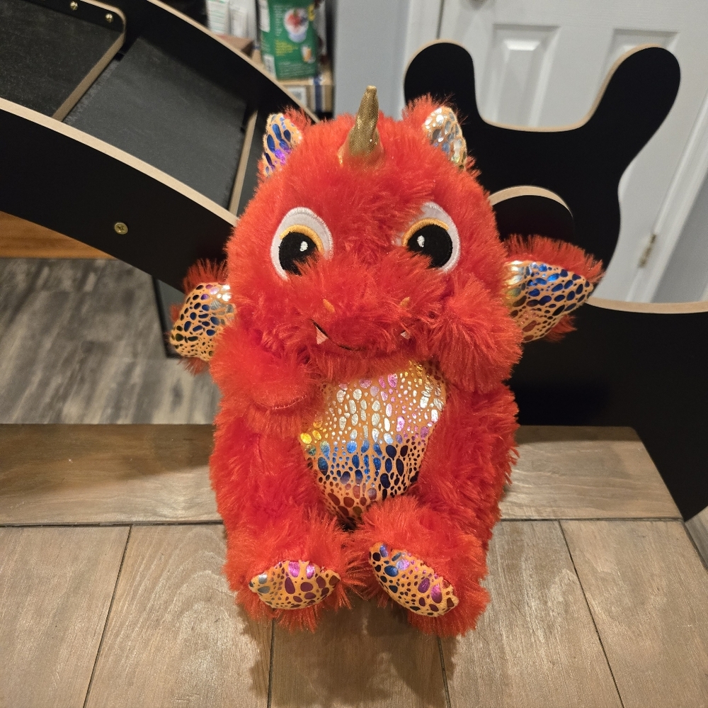 Red Plush Dragon Toy with Gold Accents